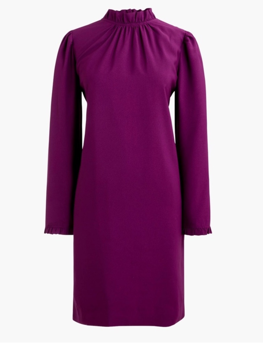 J Crew Factory Ruffle Neck Shift Dress Plum Purple Long Sleeve Mini Size 14 $110